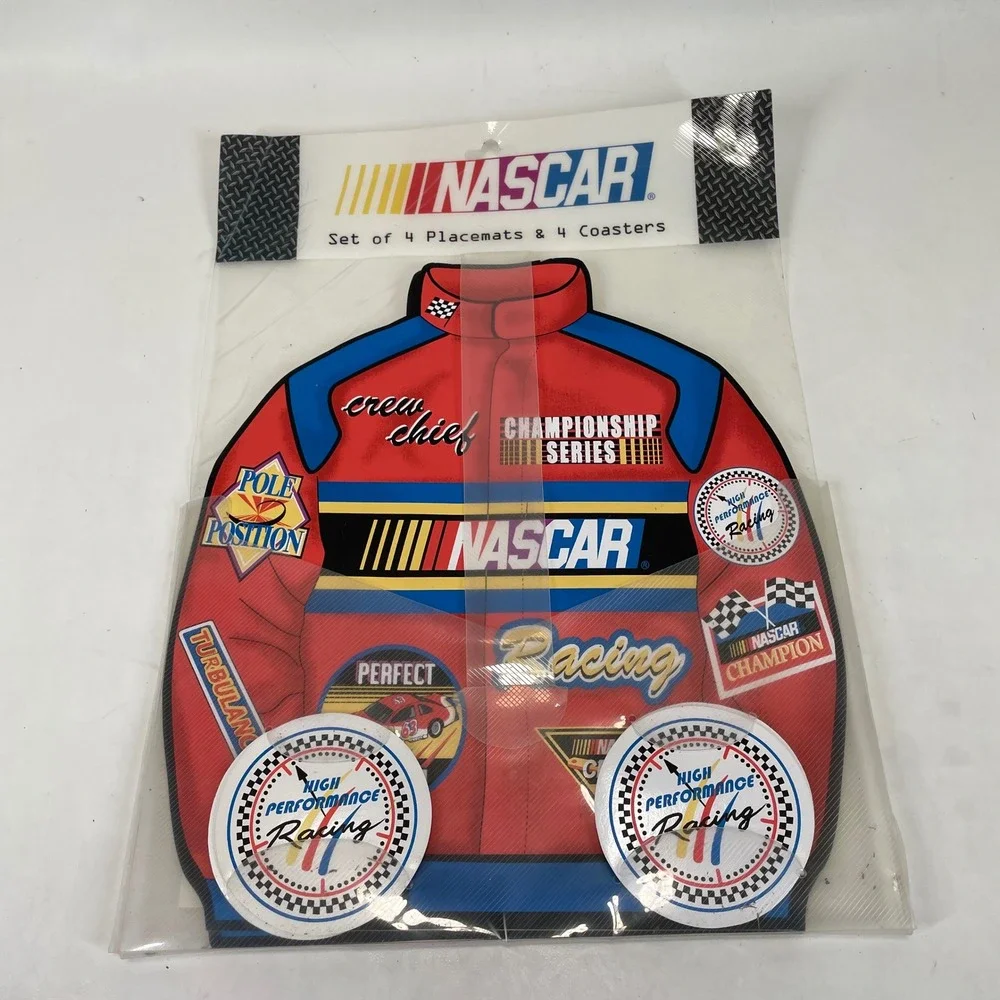 NASCAR Set of 4 Racing Jacket Placemats and 4 Coasters Red Vinyl Table Decor